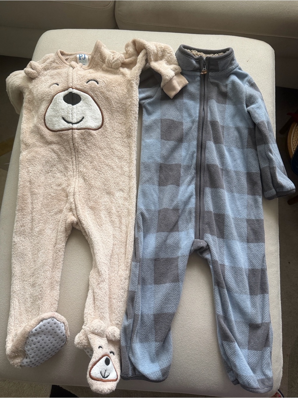 Fleece One-Piece Pajamas Lot 9-18M Carter's Plaid & PJ Place Bear Footie